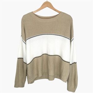SANCTUARY Beige and White Crew Neck Sweater